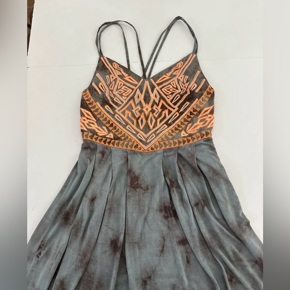 Urban Outfitters Ecote Tie Dye Maxi Dress Embroidered Top Spaghetti Straps - Picture 7 of 11